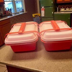 Vintage Tupperware Pak N Carry Lunch Box Handle Sandwich 1254 1255 Paprika Lot 2